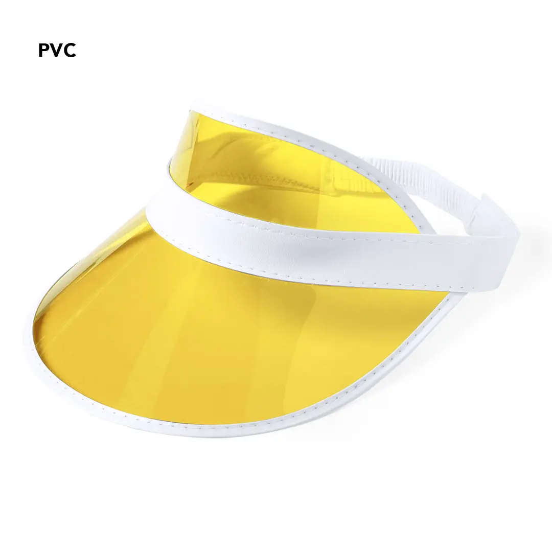 visera amarilla de PVC con cinta blanca ajustable