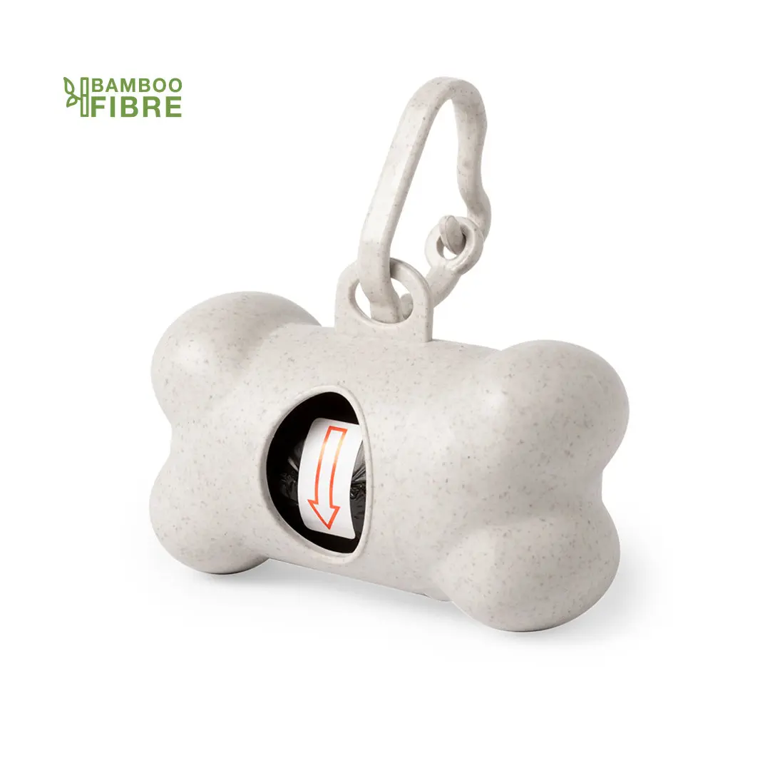 dispensador de bolsas para perros en forma de hueso de fibra de bambú con mosquetón delantero para enganche