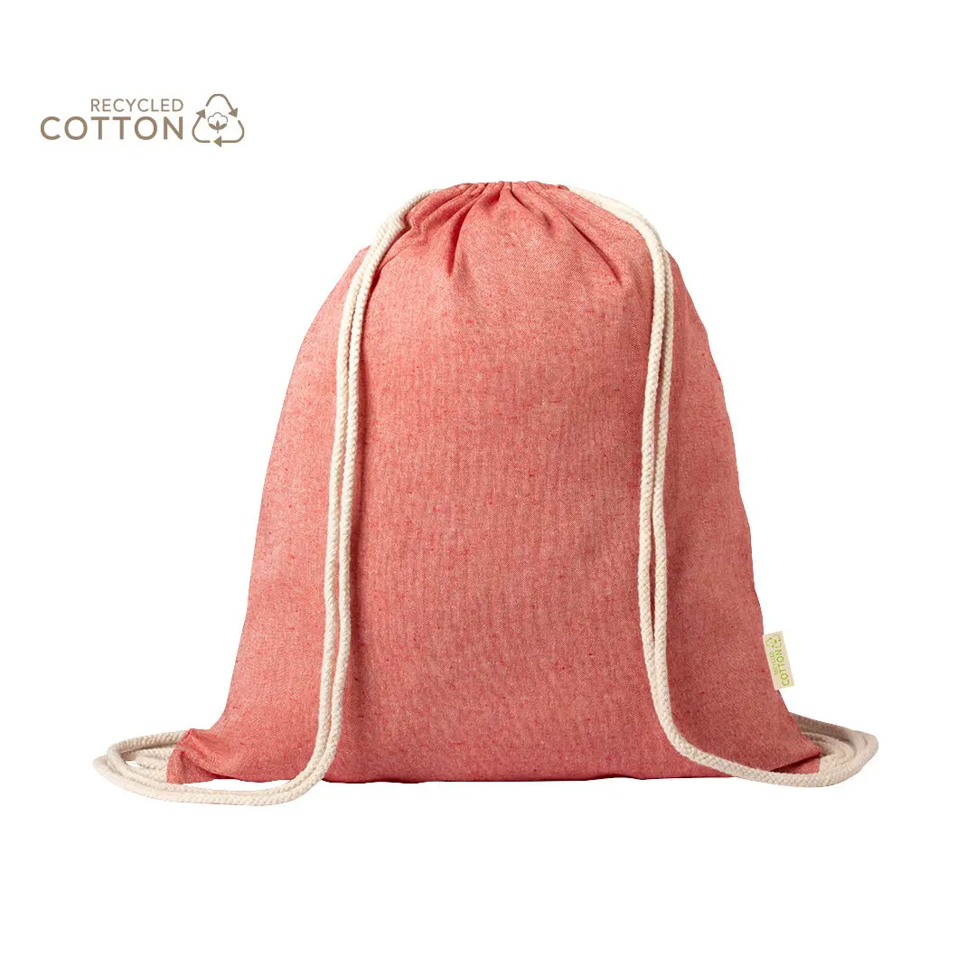 mochila saco rosa de algodón reciclado con cordones blancos