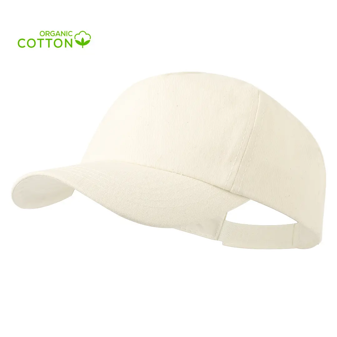 gorra blanca de algodón orgánico con visera curva y cierre trasero ajustable
