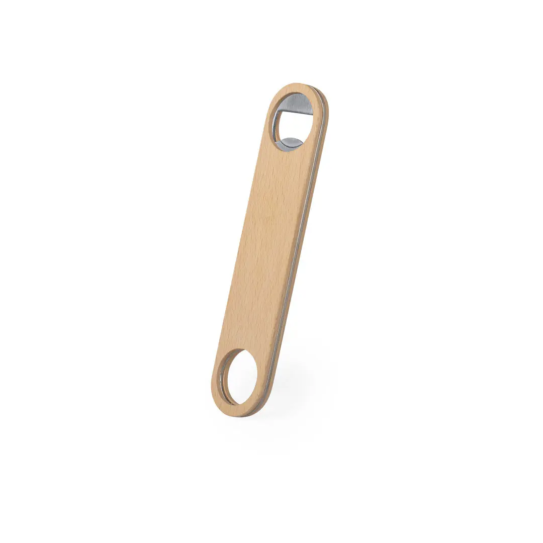 abrebotellas de madera de diseño minimalista con abridor metálico integrado