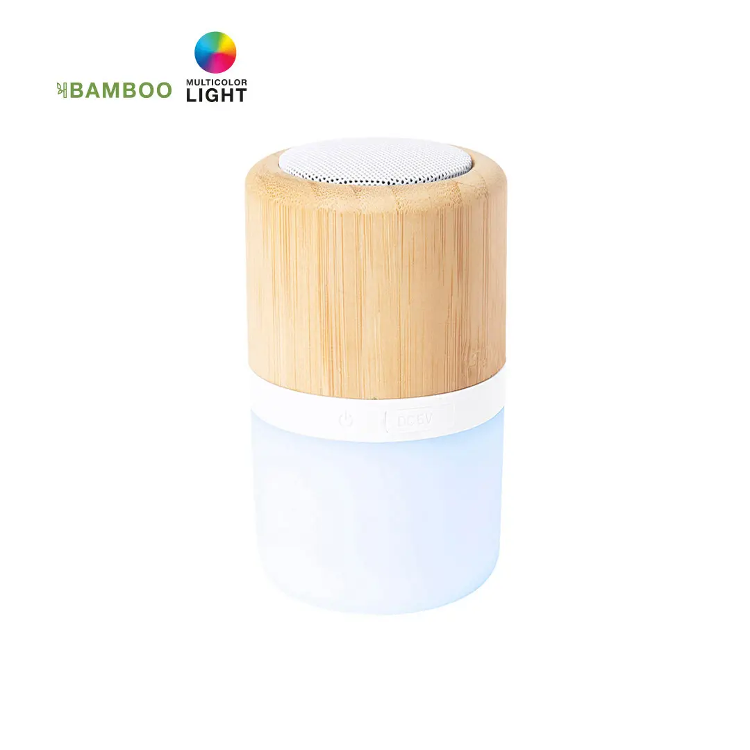 Lámpara LED multicolor de bambú con altavoz Bluetooth integrado
