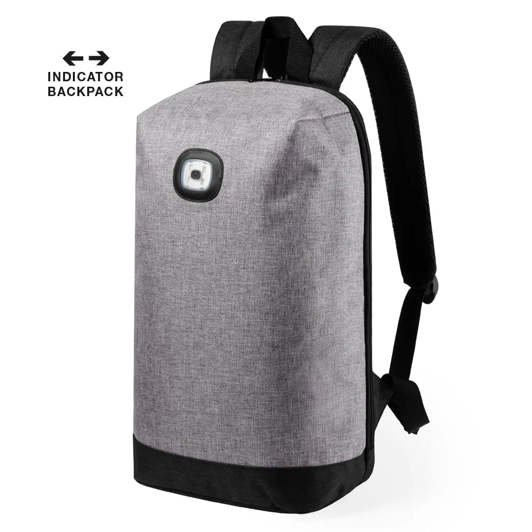 mochila urbana gris con puerto de carga USB e indicador luminoso en el frontal