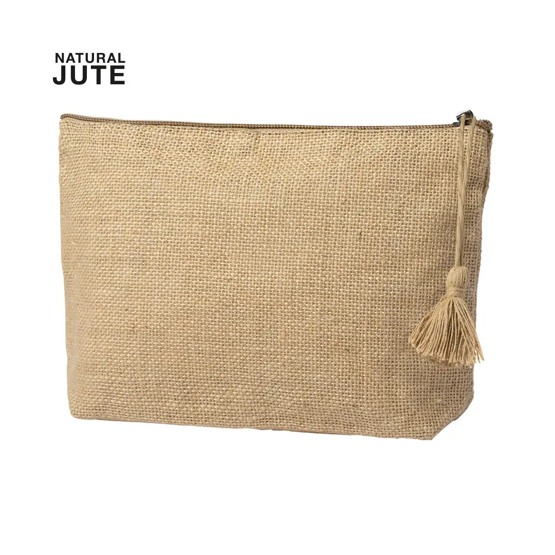 neceser de yute natural con cremallera y borla tassel