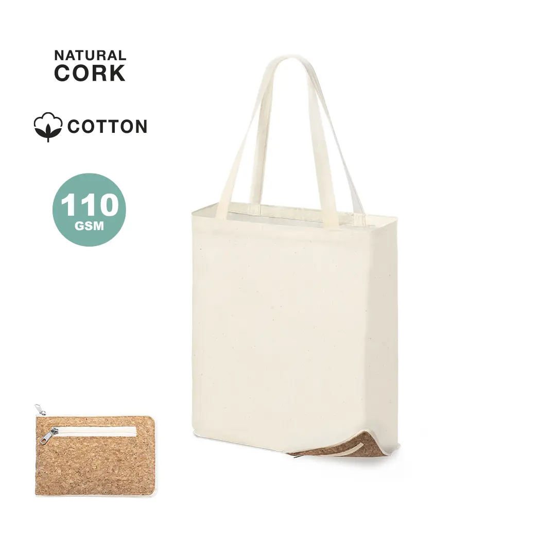Bolsa tote de algodón natural con base de corcho y pequeño neceser a juego