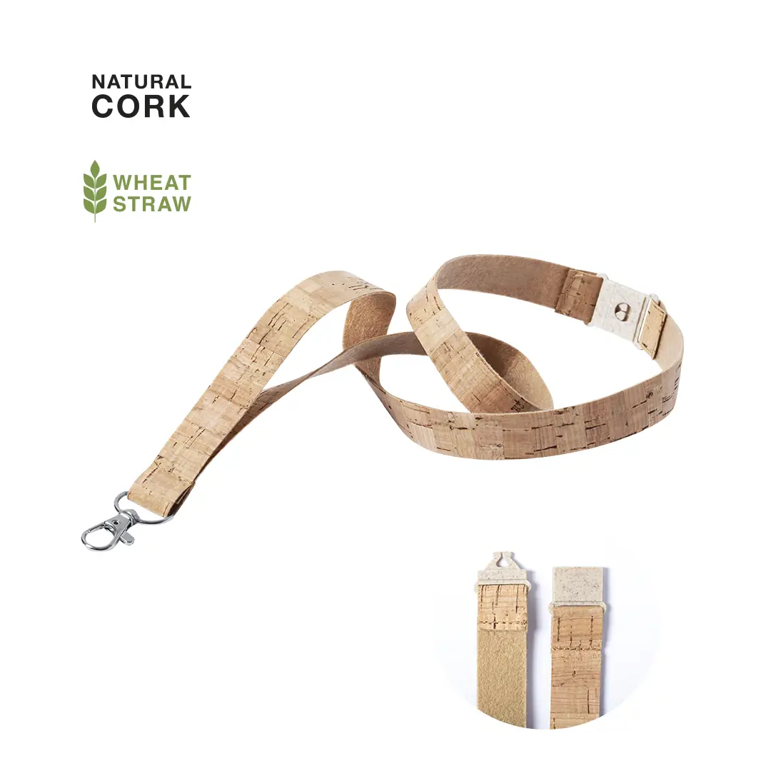 lanyard de corcho natural con mosquetón metálico para tarjetas o llaves