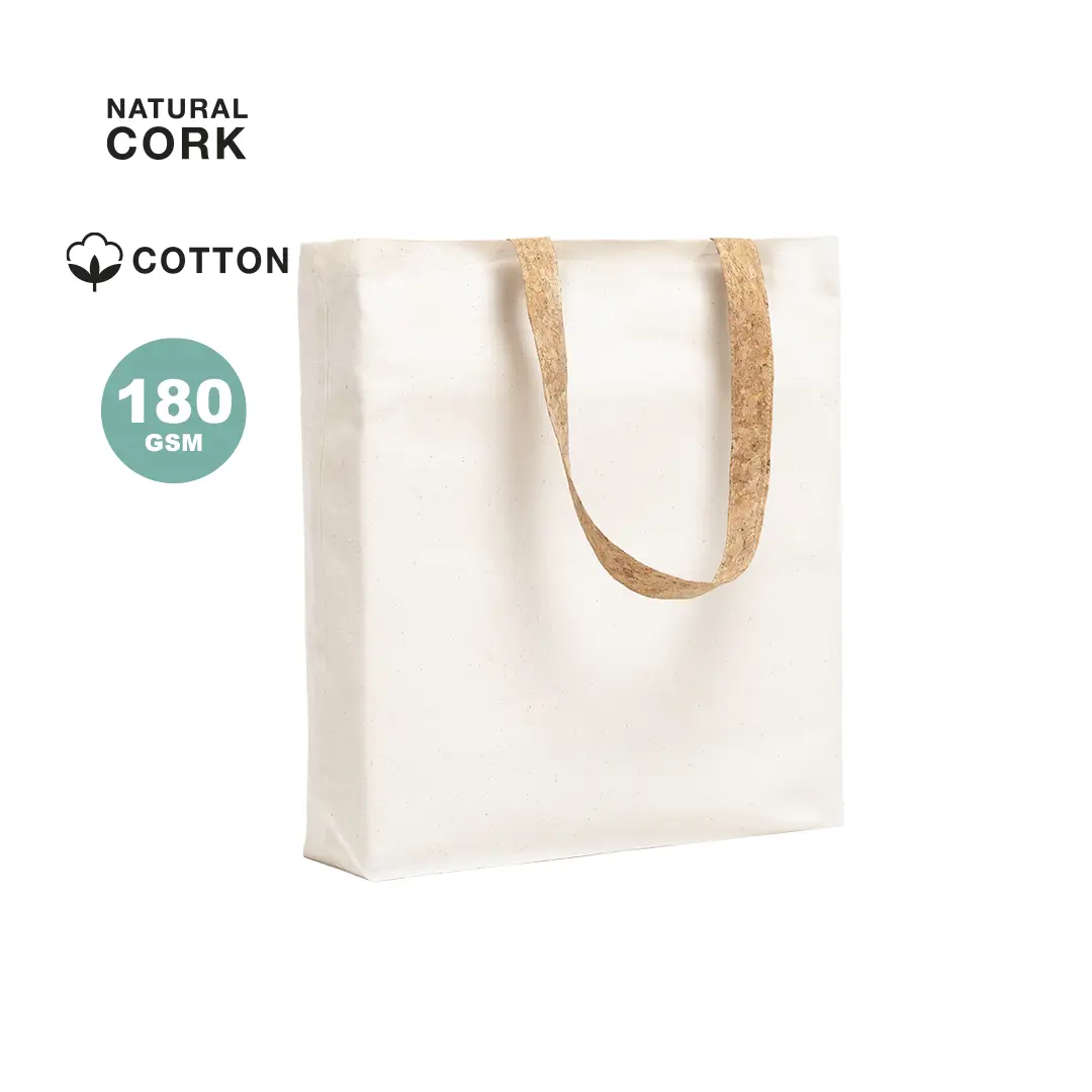 Bolsa tote blanca de algodón 180 GSM con asas de corcho natural