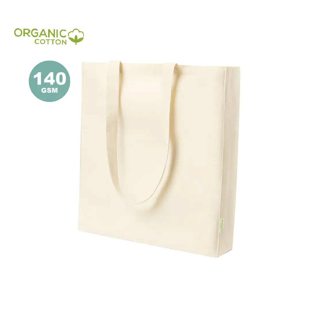 bolsa tote de algodón orgánico color natural con asas largas (140 gsm)