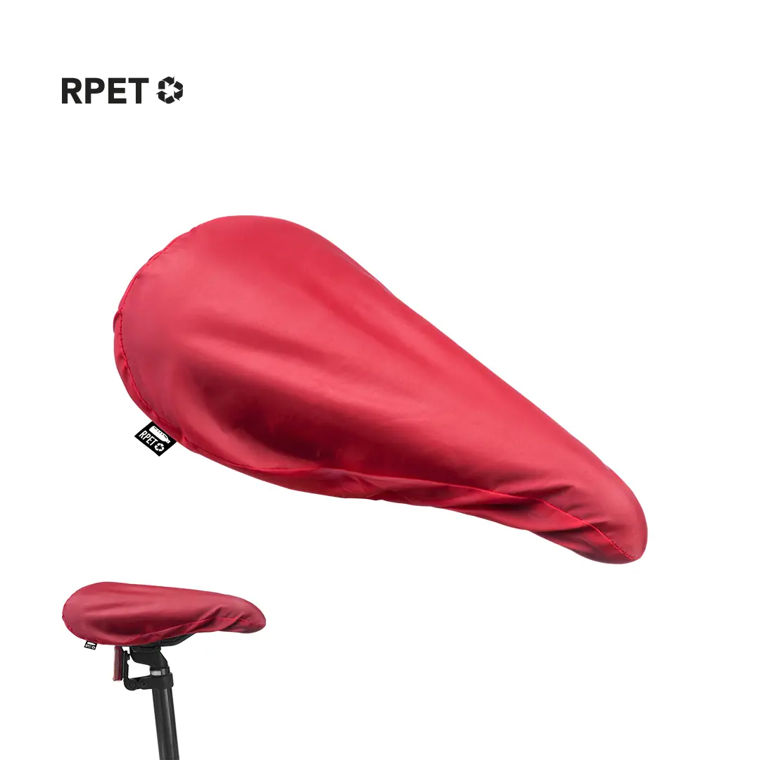 Funda roja para sillín de bicicleta de tejido RPET reciclado colocada en la tija.