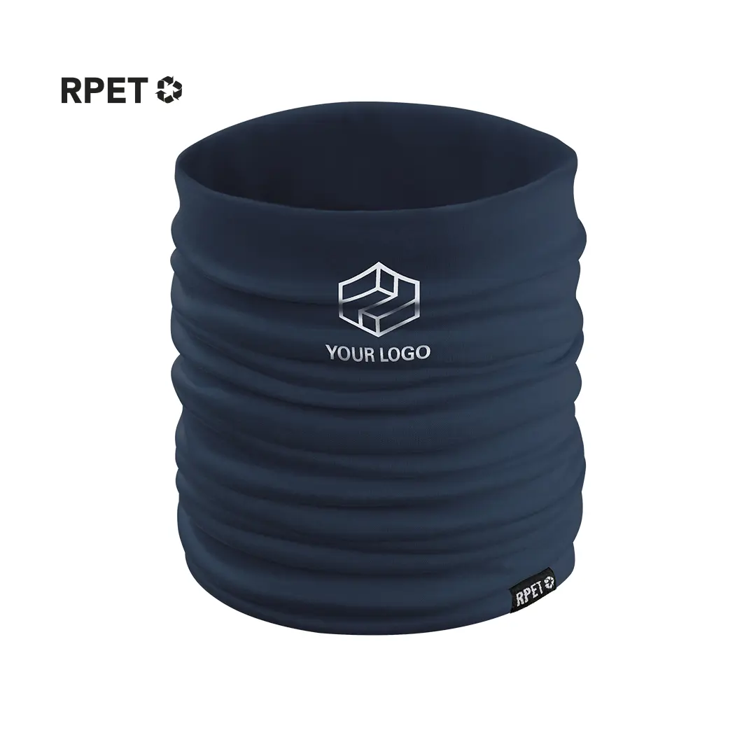 braga tubular azul marino de tejido reciclado RPET con logotipo personalizable