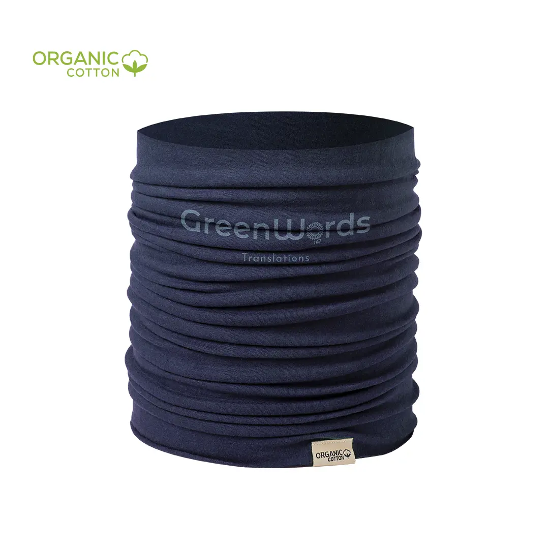 braga tubular azul marino de algodón orgánico sin costuras con etiqueta Organic Cotton