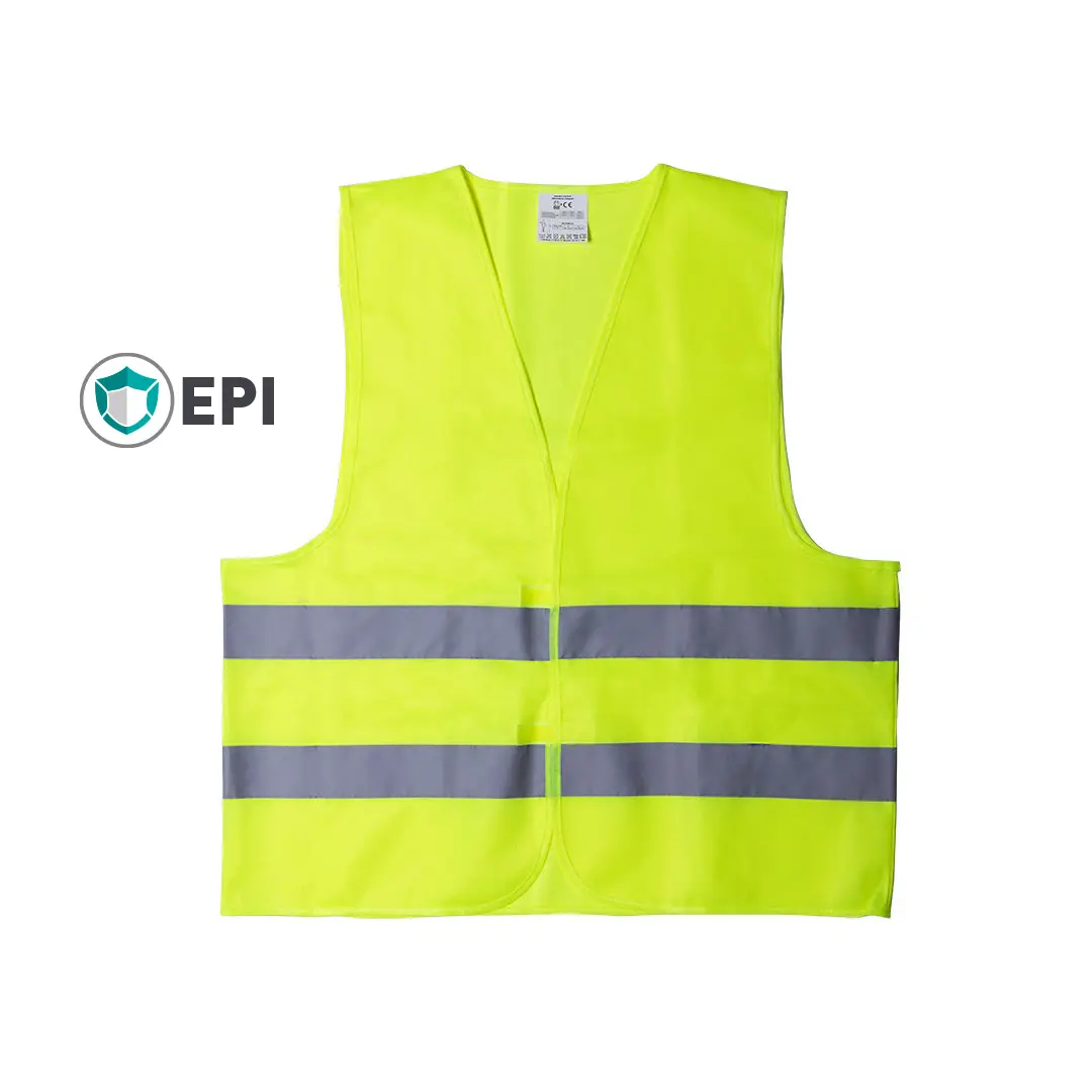 chaleco de seguridad amarillo fosforito con dos bandas reflectantes grises (EPI)