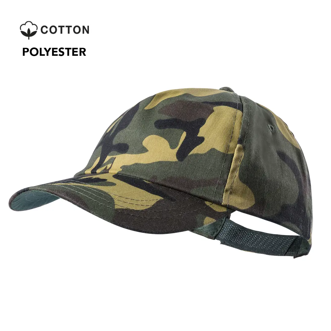 gorra de béisbol con estampado de camuflaje en tonos verdes y ajuste trasero con velcro