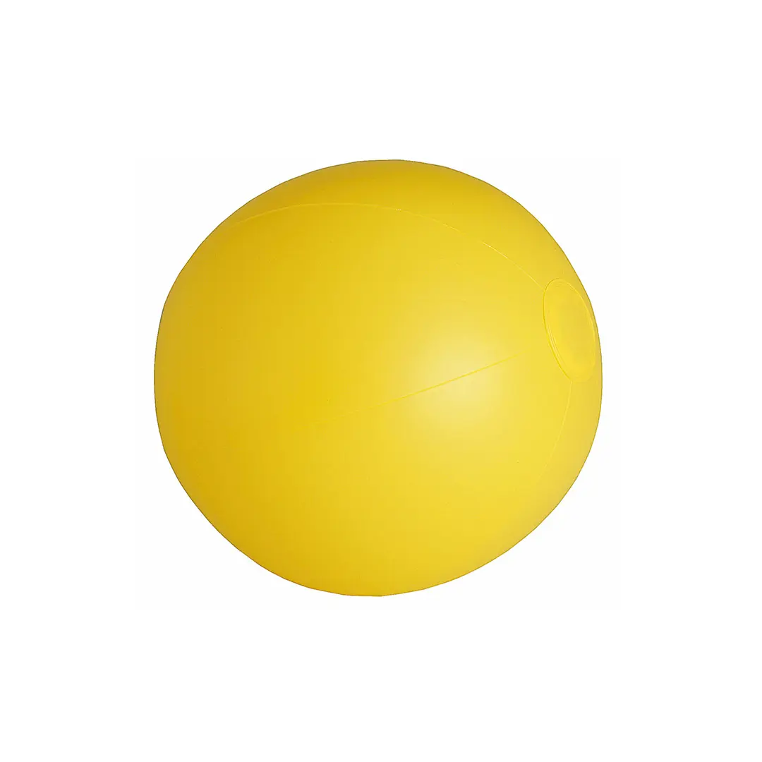 pelota de gimnasia inflable amarilla con válvula lateral sobre fondo blanco
