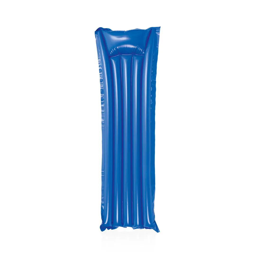 Colchoneta hinchable azul para piscina con superficie acolchada y canales alargados