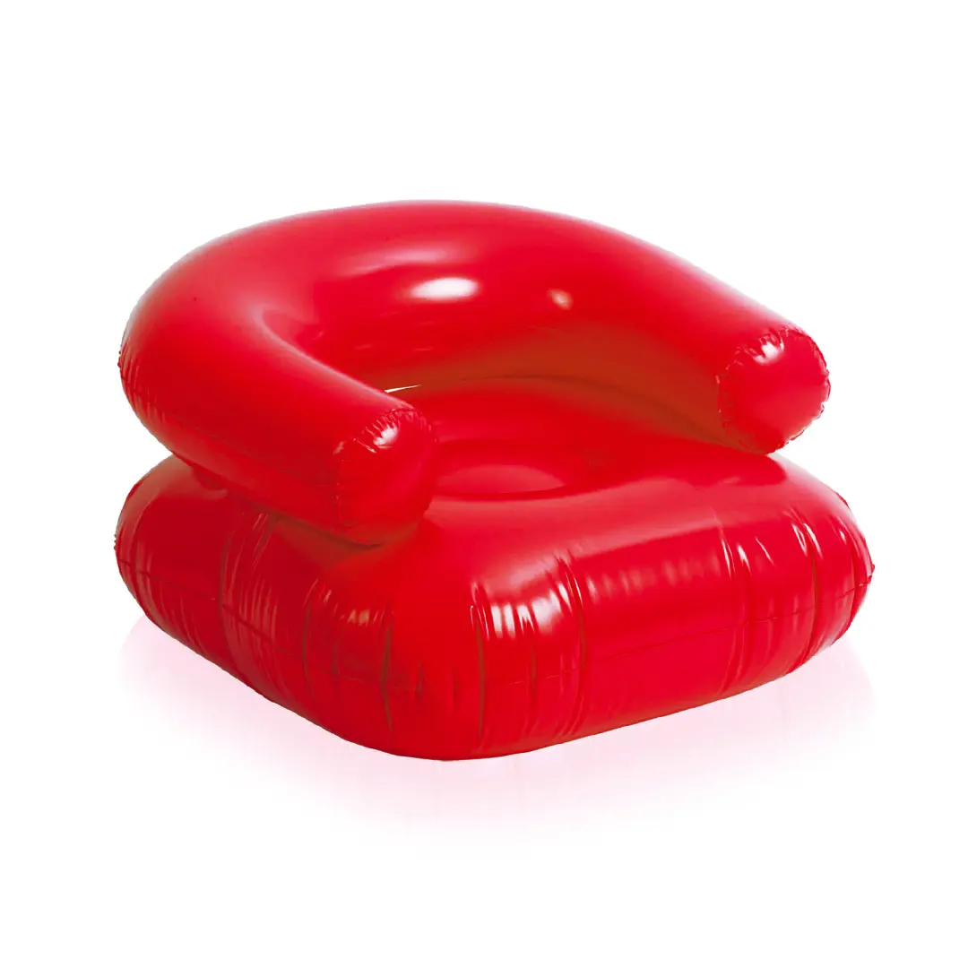 Sillón inflable rojo de piscina con respaldo y brazos ergonómicos.