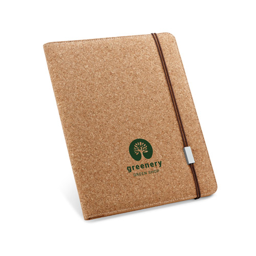 Cuaderno con cubierta de corcho, cierre elástico y logotipo de Greenery Green Shop