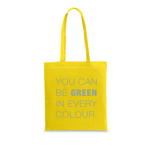 bolsa tote amarilla con el texto You can be green in every colour