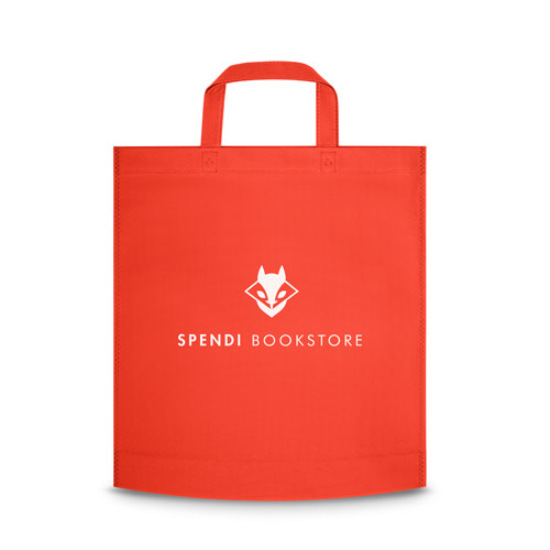 Bolsa tote roja con logo de zorro y texto Spendi Bookstore