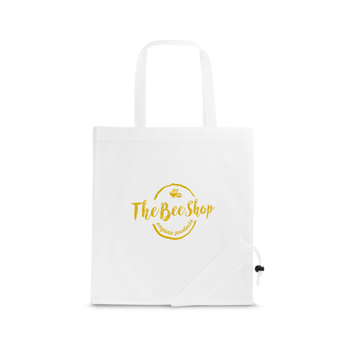 Bolsa reutilizable plegable blanca con logo dorado TheBeeShop Organic Products
