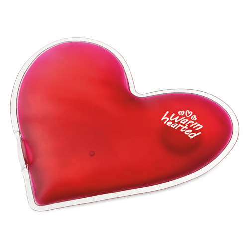 Parche térmico de gel en forma de corazón rojo con la inscripción warm hearted