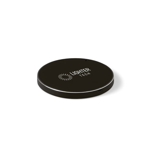 base de carga inalámbrica circular negra con logo Lighter Tech