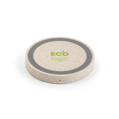 Base de carga inalámbrica circular de material ecológico con logotipo ECO logic
