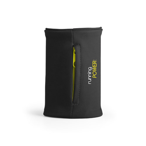 Cinturón Running Power de neopreno negro con bolsillo y cremallera amarilla