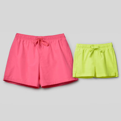 Shorts de baño rosa y amarillo neón en tallas adulta e infantil
