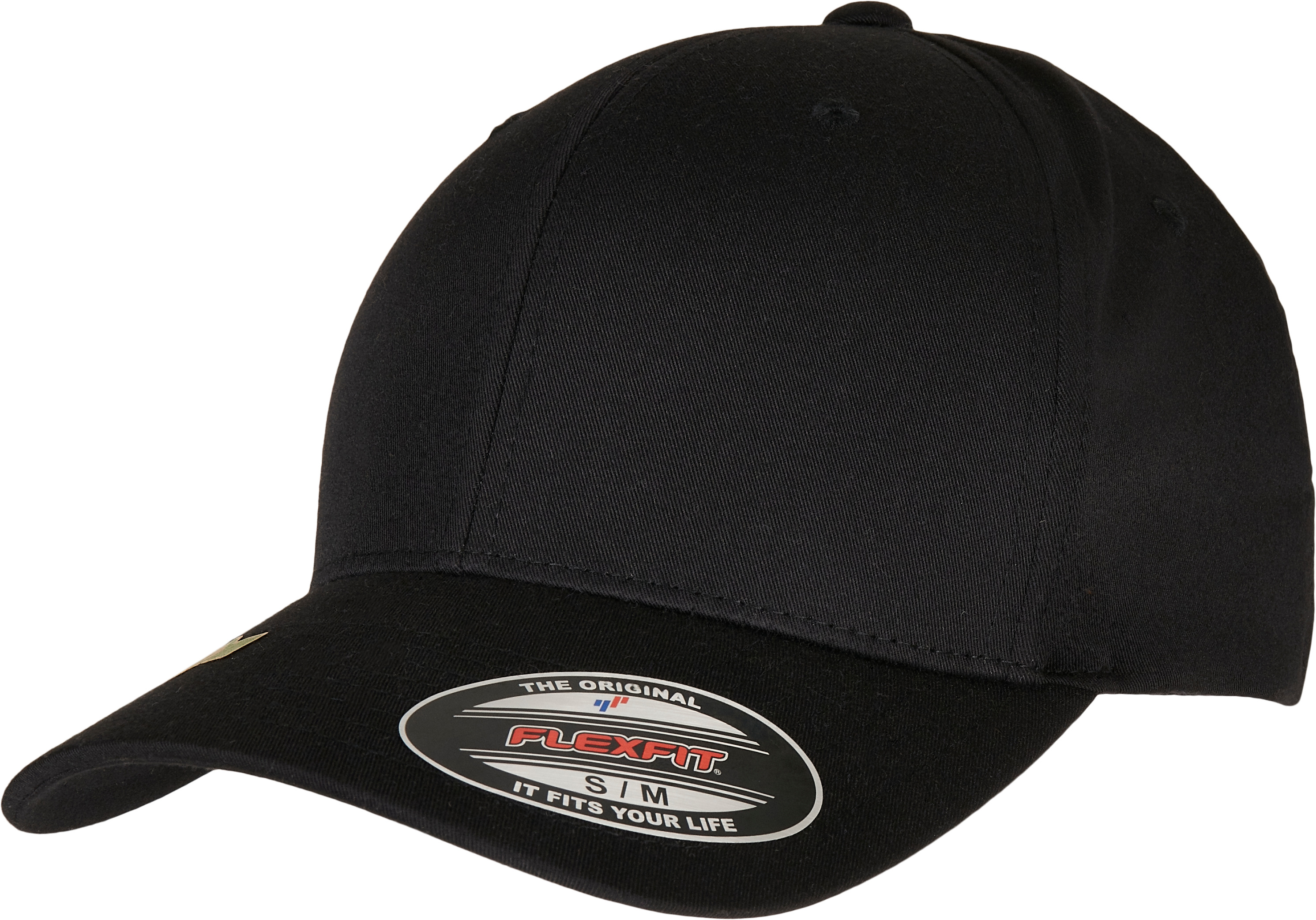 Gorra negra Flexfit con visera curva y etiqueta The Original en la parte frontal