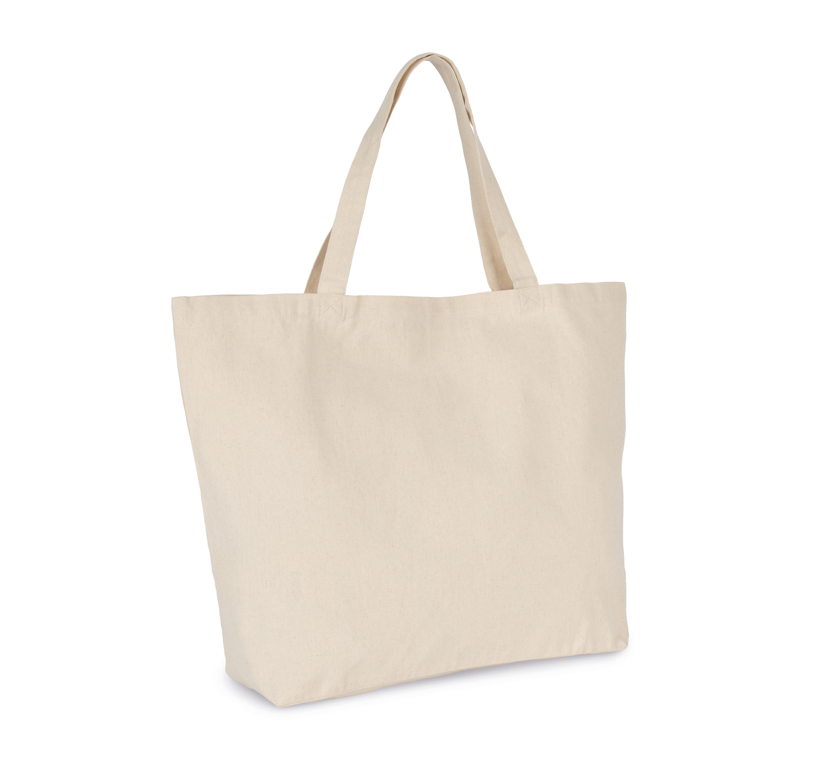 bolsa tote de lona color crudo con asas largas sobre fondo blanco