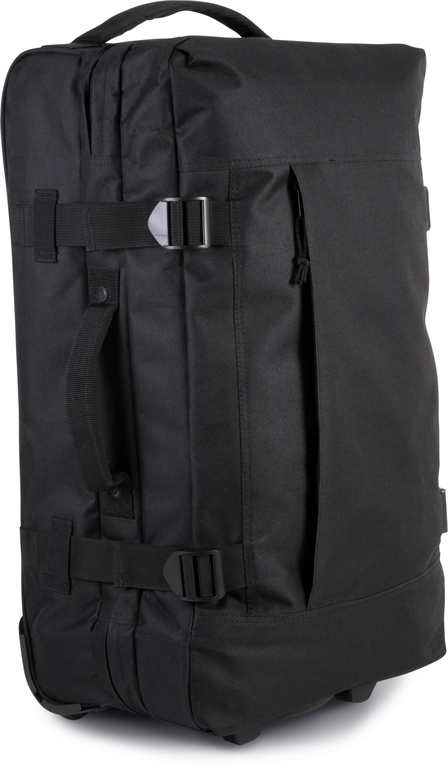 maleta de viaje negra tipo mochila con ruedas y asas laterales