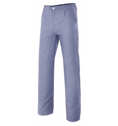 pantalón recto con estampado de cuadros blancos y azules