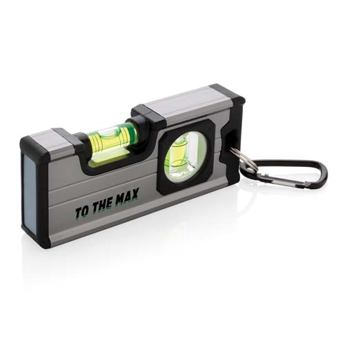 nivel de burbuja portátil con mosquetón y la inscripción TO THE MAX