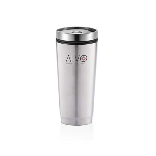 Taza de viaje de acero inoxidable con tapa y logotipo ALVO