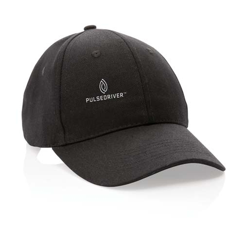 Gorra negra de estilo béisbol con logotipo y texto PULSEDRIVER delante
