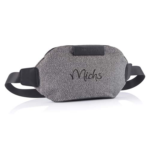 Riñonera gris brillante con correa ajustable negra