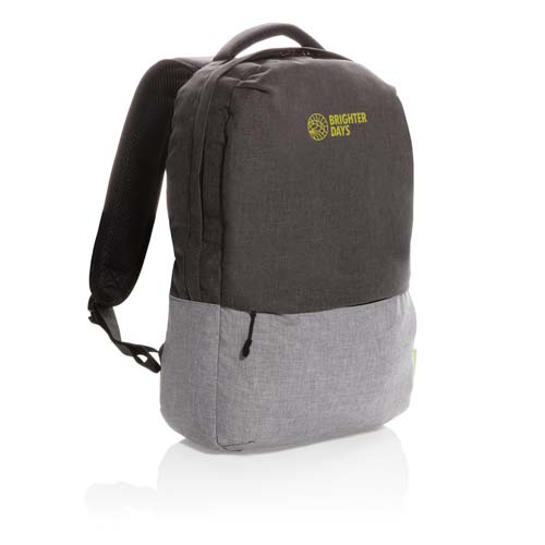 Mochila bicolor gris y negra con logotipo Brighter Days y bolsillos frontales.