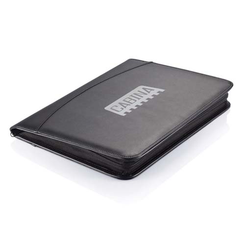 carpeta negra con cremallera y logotipo Cabina para documentos